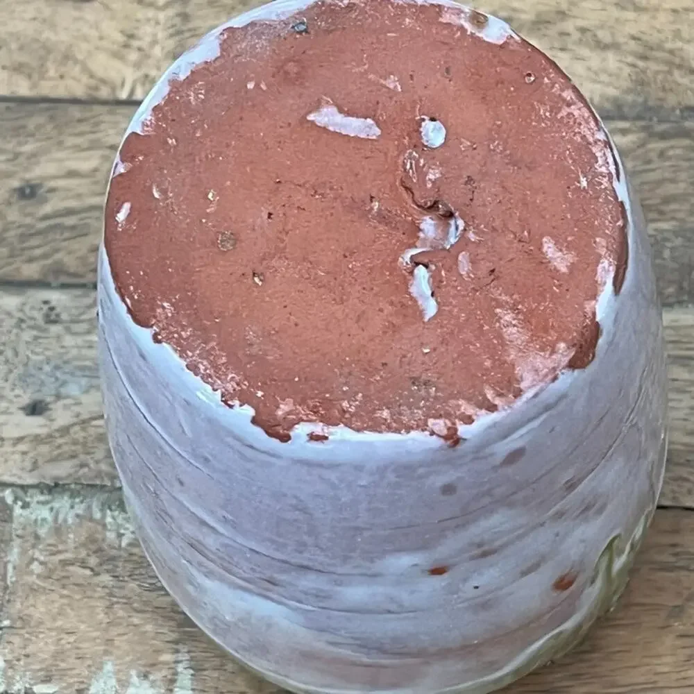 Art Studio Pottery Stamped Flower Vase 6.5 in Green & Pink Drip Glaze